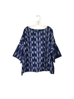Pure Jill Indigo Ikat Print Tunic Top XL Tall Navy Blue Cotton